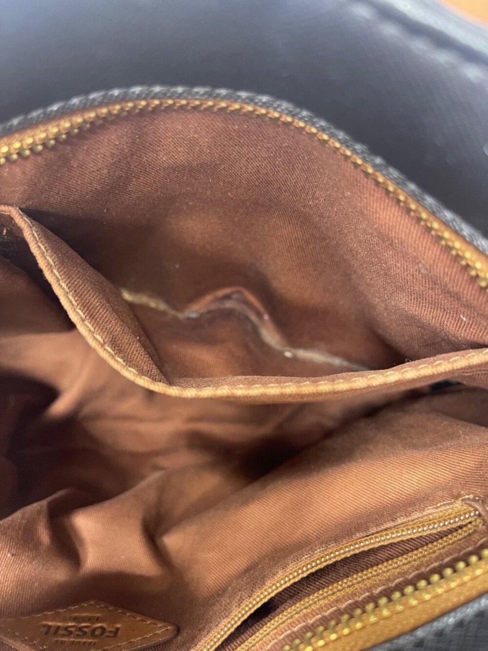 Fossil 1954 Black Brown Leather-Trimmed Classic Tote Bag Crossbody Strap - Picture 9 of 16